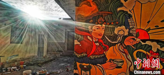 村民拍摄晨曦中的涂鸦作品《寻根之旅》。　受访者供图
