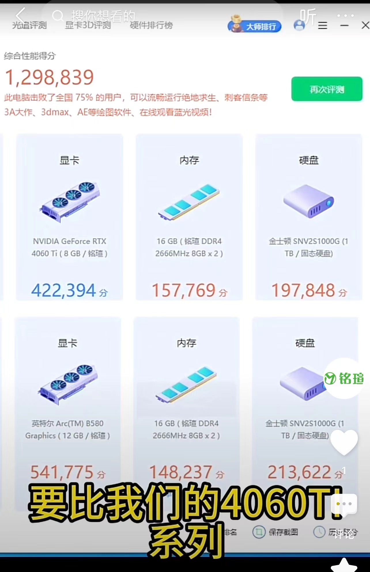 铭瑄b580双风扇12g  1899  三风扇白色1999 英特尔B580 12G跑分高出4060TI 百分20价格却便宜了1000多元，性 ...